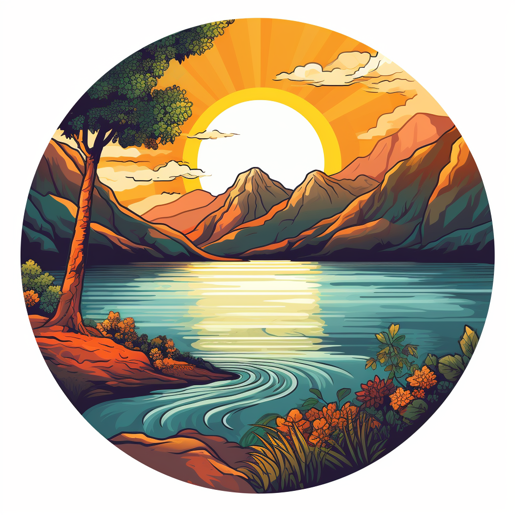 Round logo with Lake Atitlan and Bitcoin