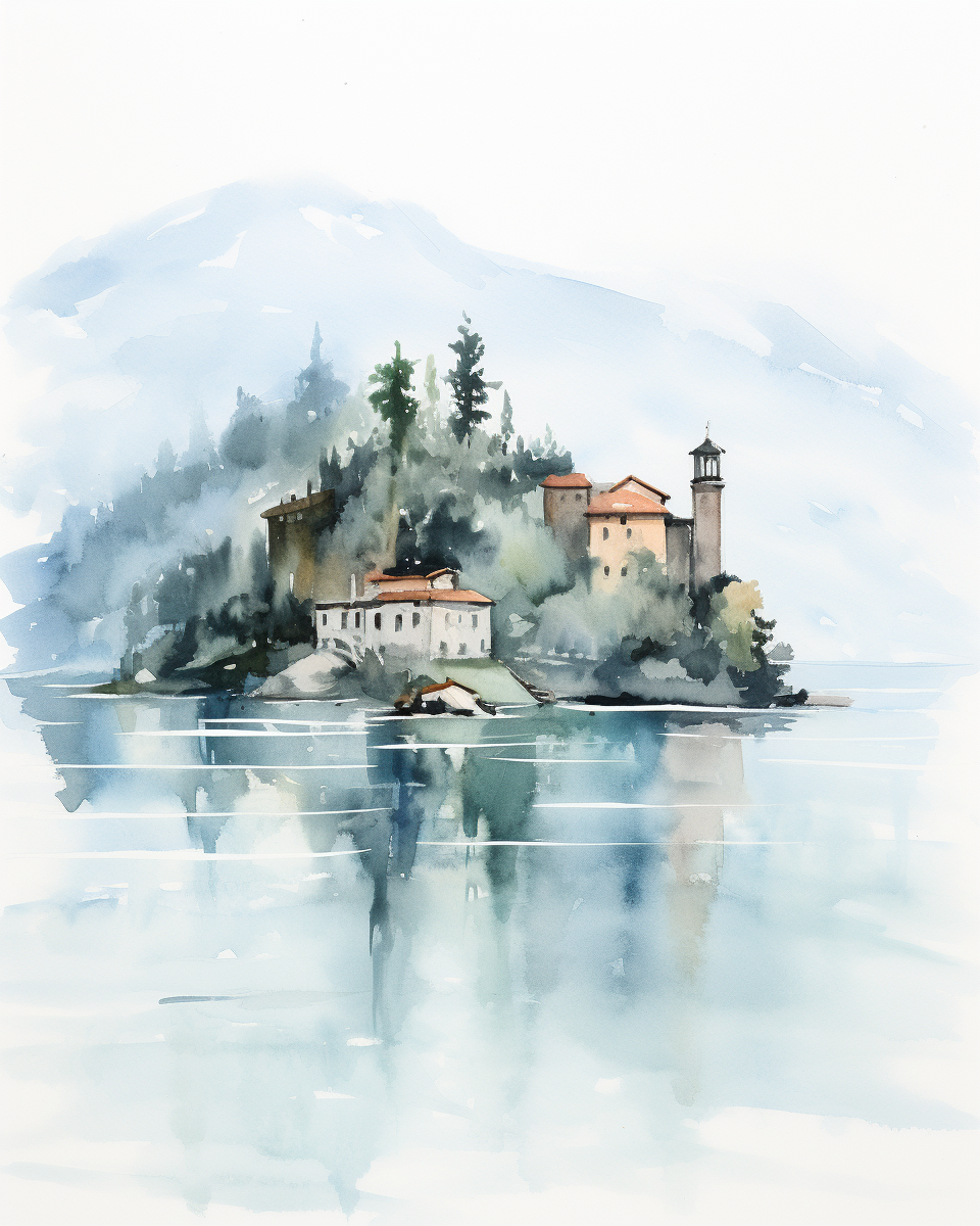 Expressive watercolor sketch of a mansion near Lake Como