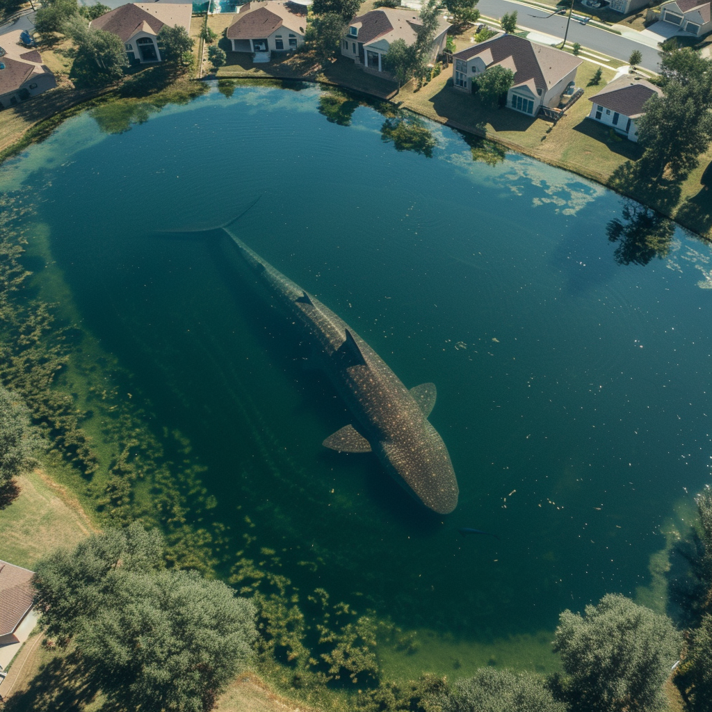 Giant Shark Swimming Near Homes