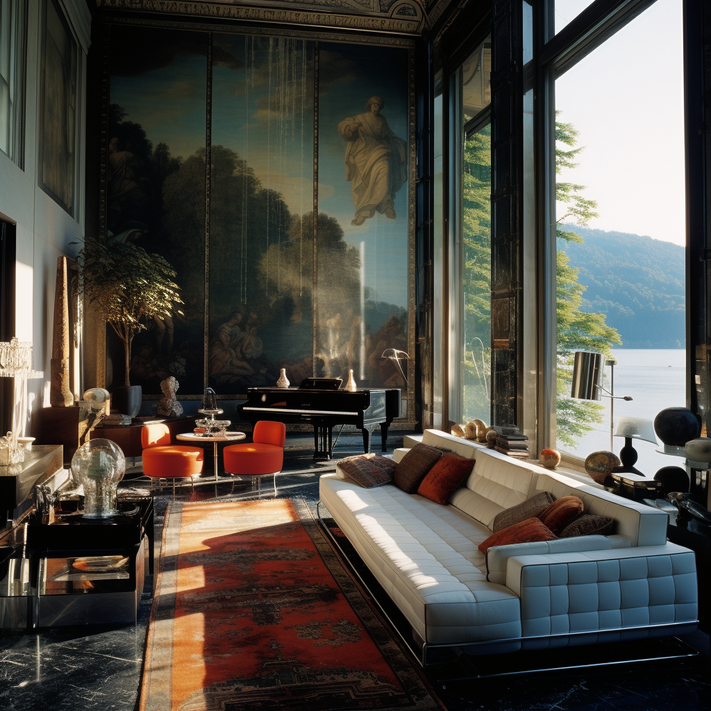 Beautiful living room with lake view