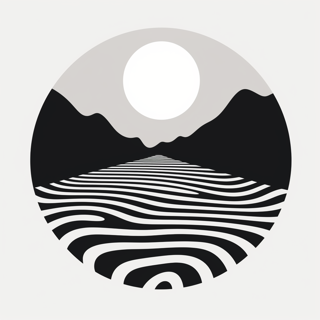 Black and white logo of lake with ripples