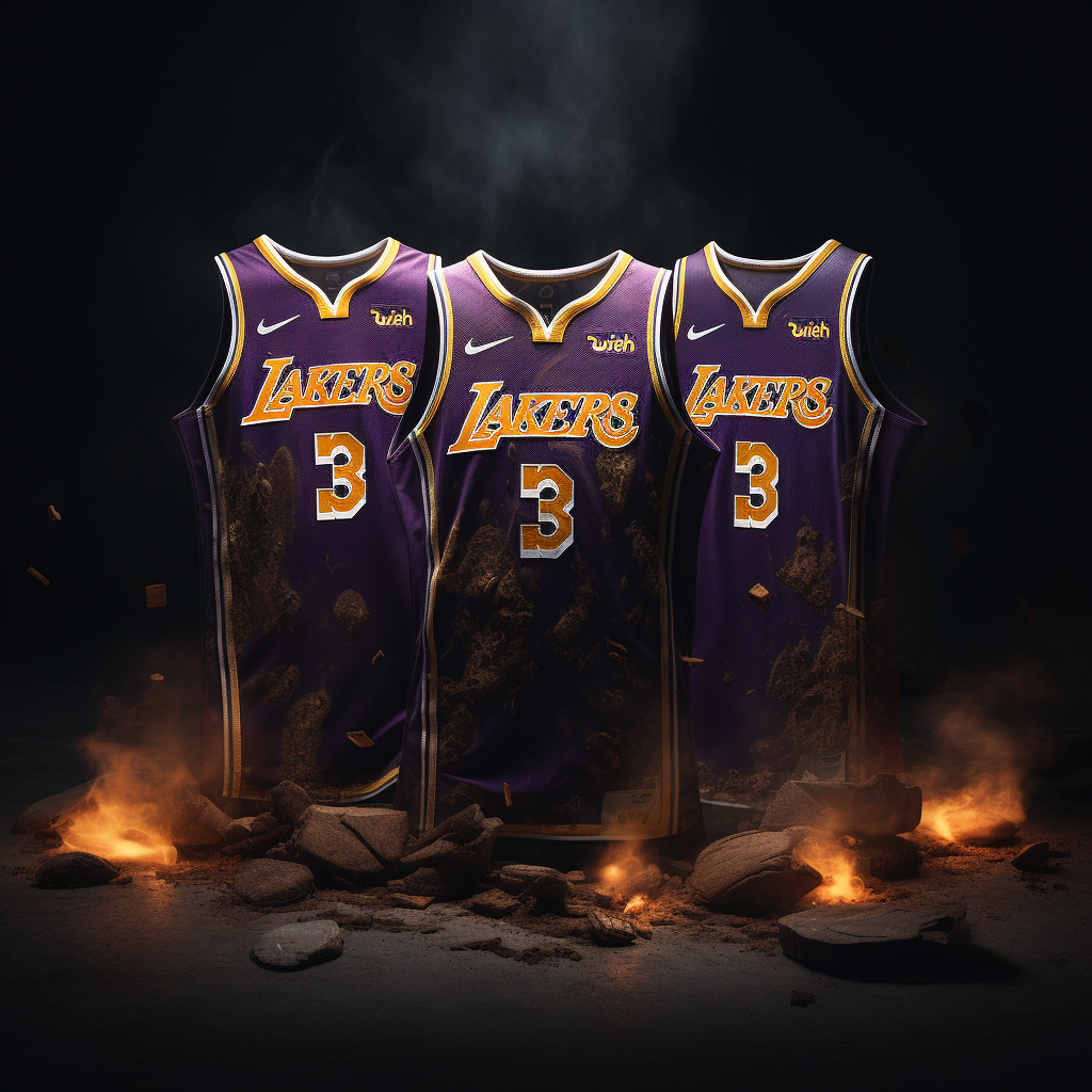 Three Ripped Up Lakers Jerseys Side by Side