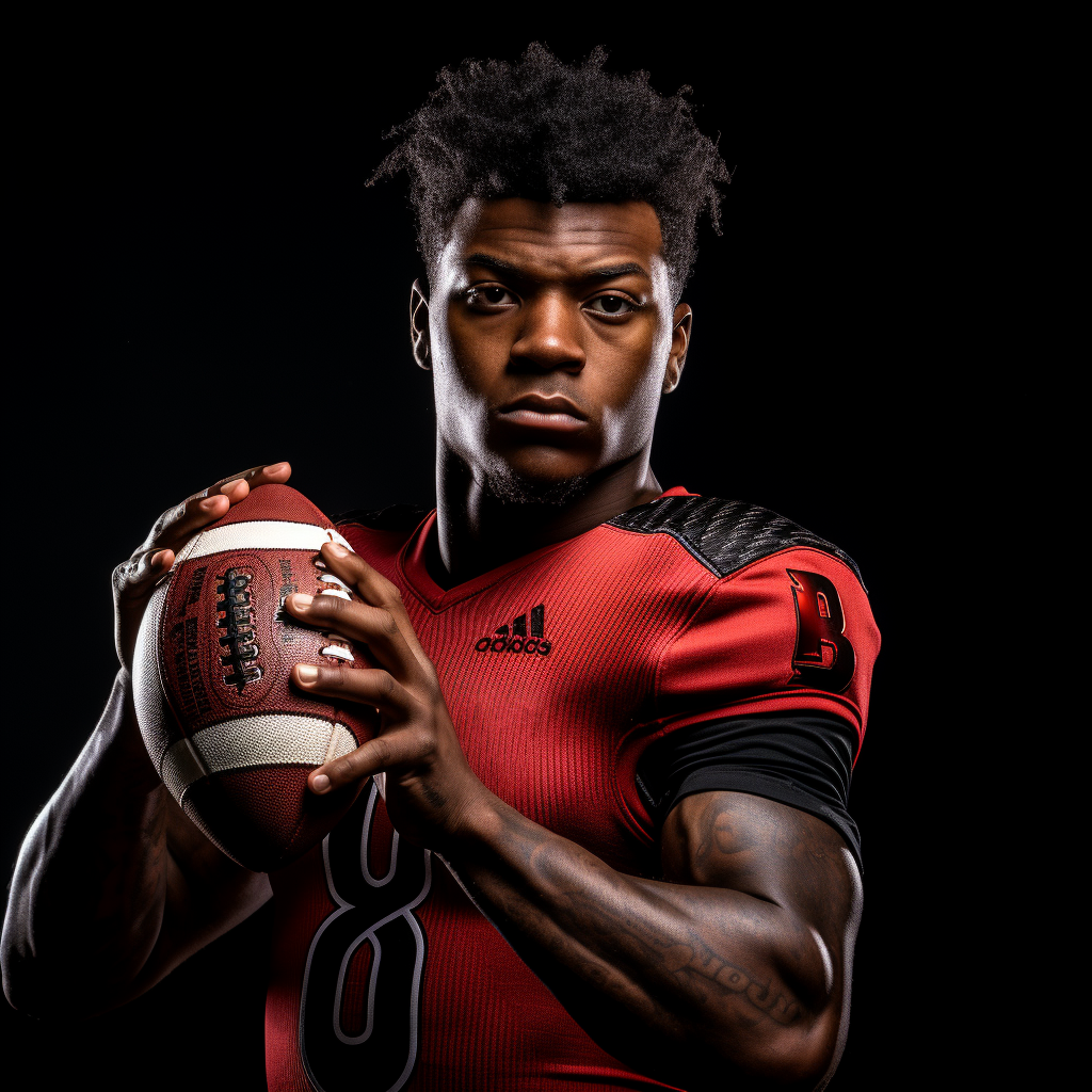 Lamar Jackson throwing football with dramatic dark background