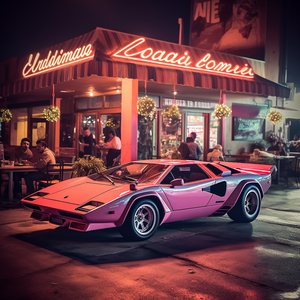 Lamborghini Countach outside Retro Diner