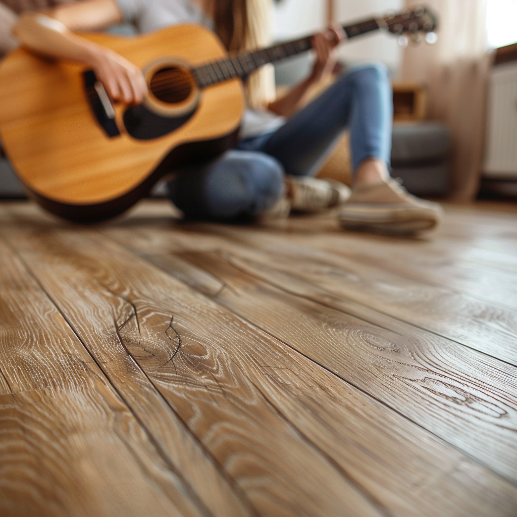 Braun Laminate Flooring Texture Girl Guitar