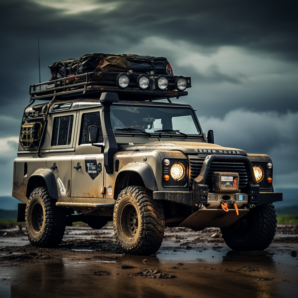 Land Rover Defender with WRC inscriptions