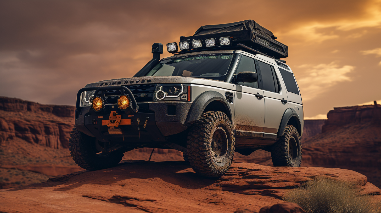 Off-roading Land Rover Discovery in action