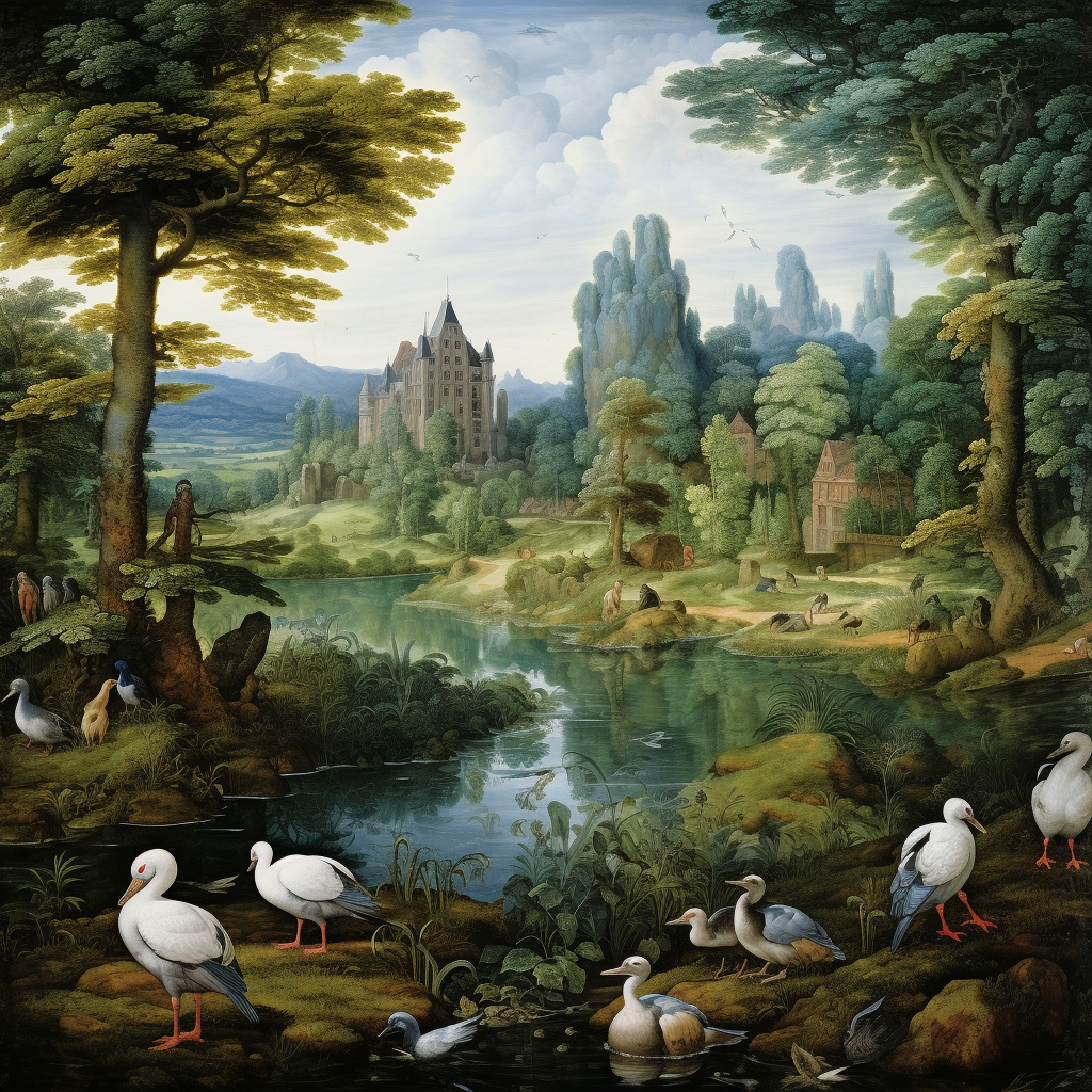 Duck in Albrecht Durer Style Landscape