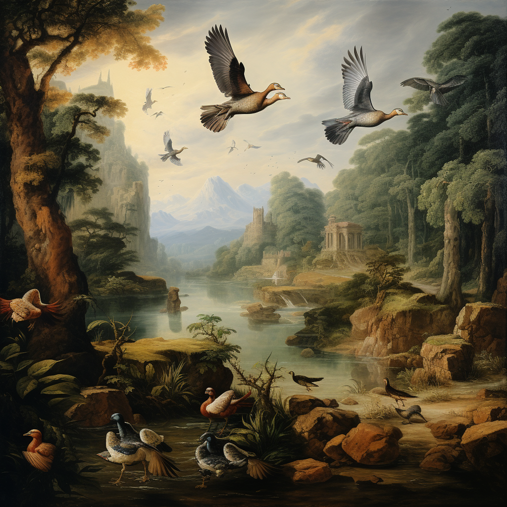 Ducks in Flight Albrecht Durer Style