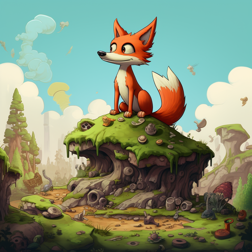 Colorful fox illustration in landscape