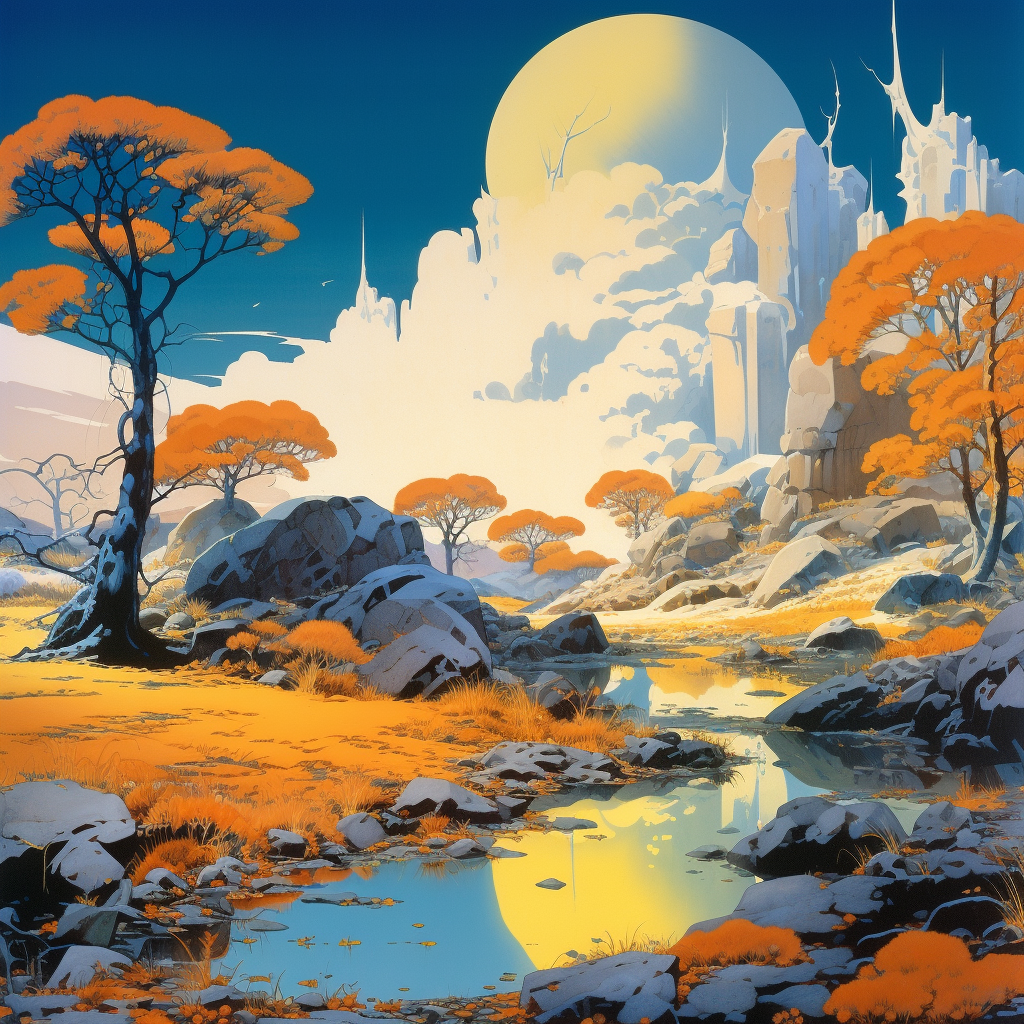 Beautiful landscape art in Maxfield Parrish style