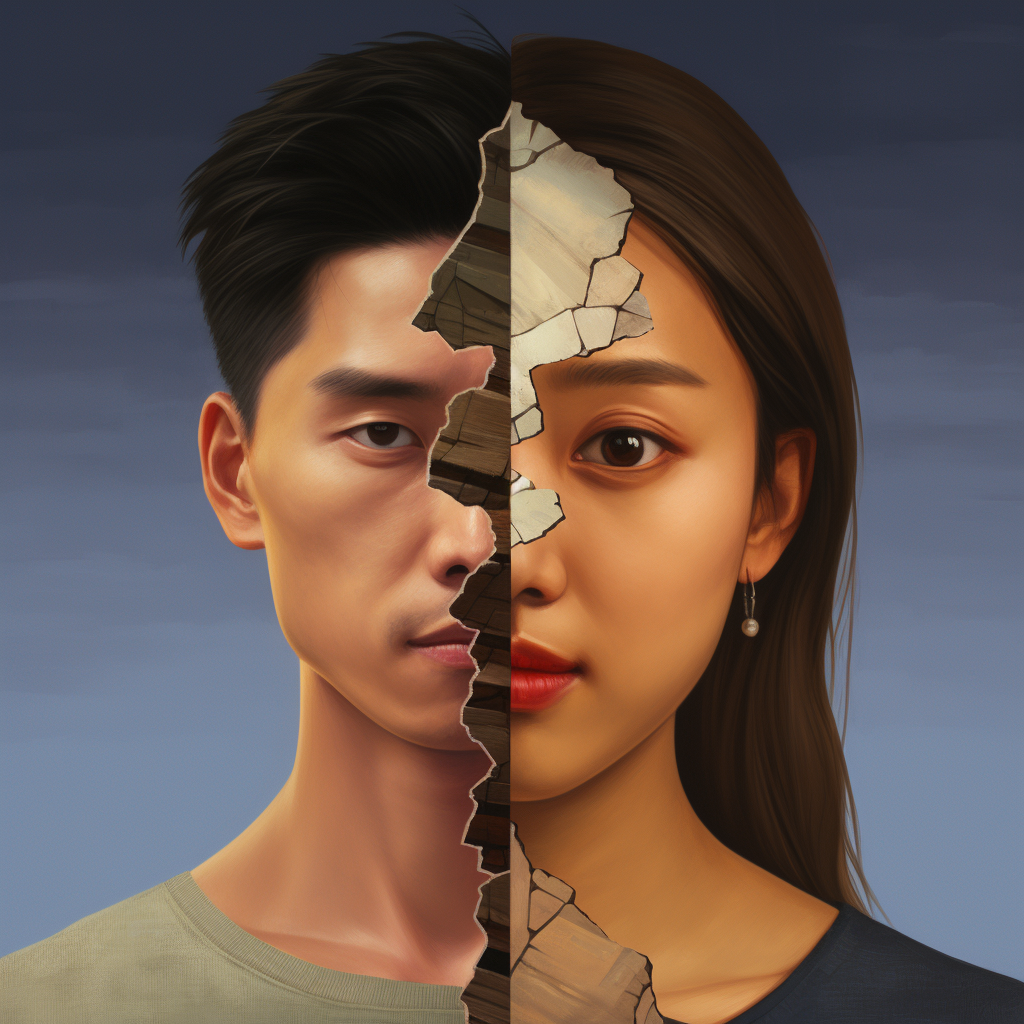 Young Laotian Man and Woman Split Face