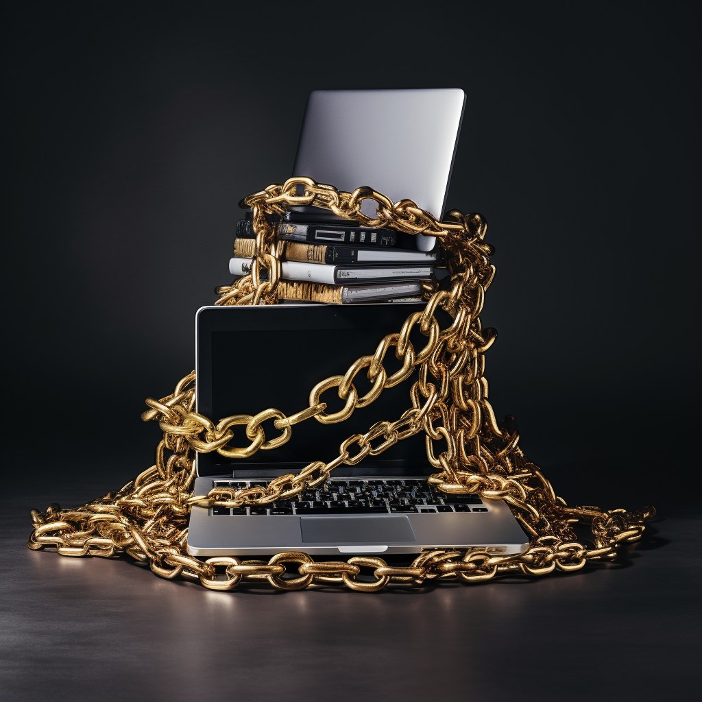 Linked laptops with gold chains