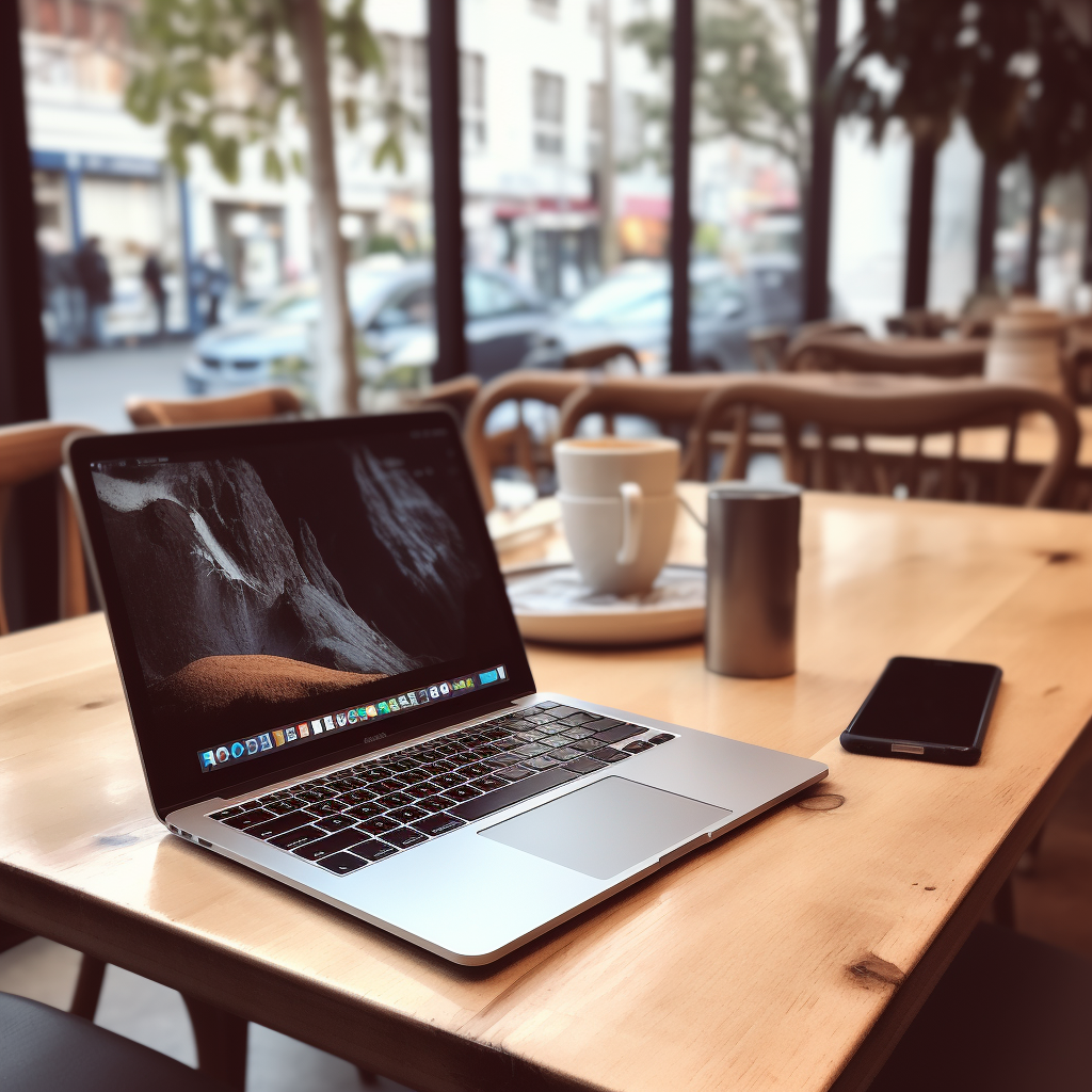 Laptop and phone on table