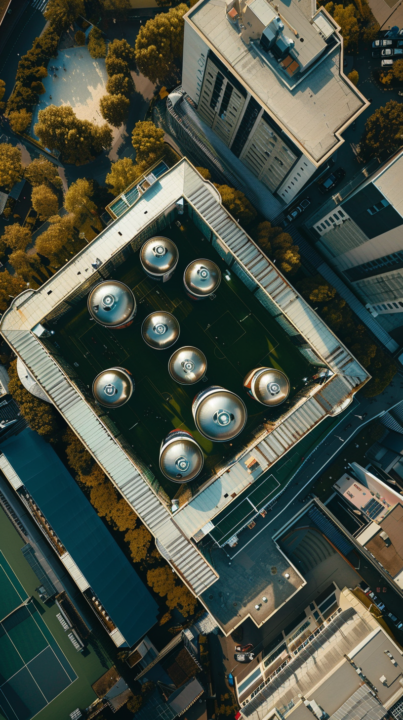 Large beer cans above Roland Garros