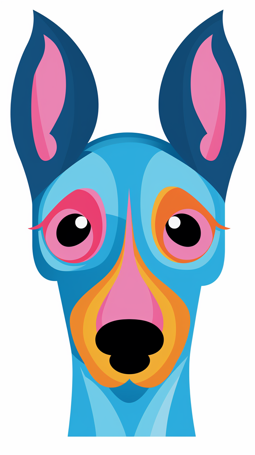 Cute Doberman Cartoon in Pink and Blue