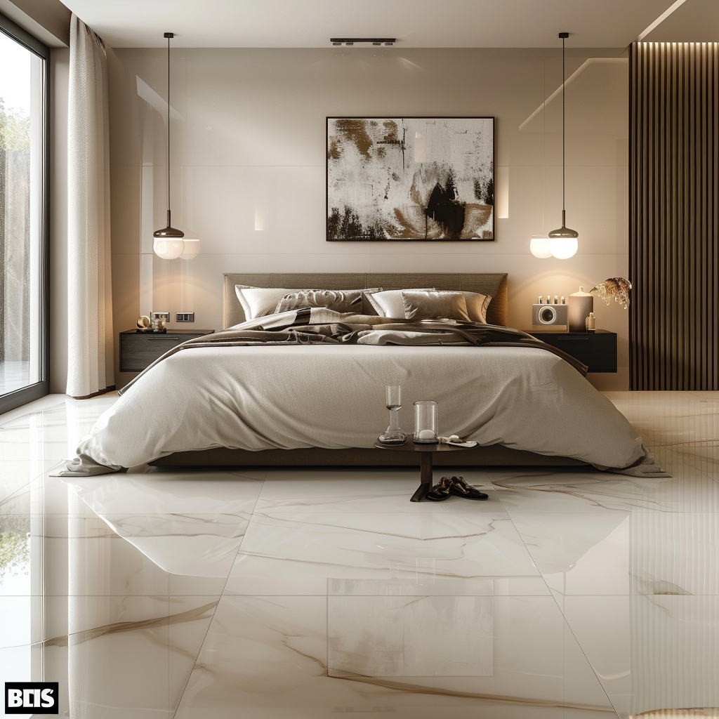 Large bedroom with porcelain floor