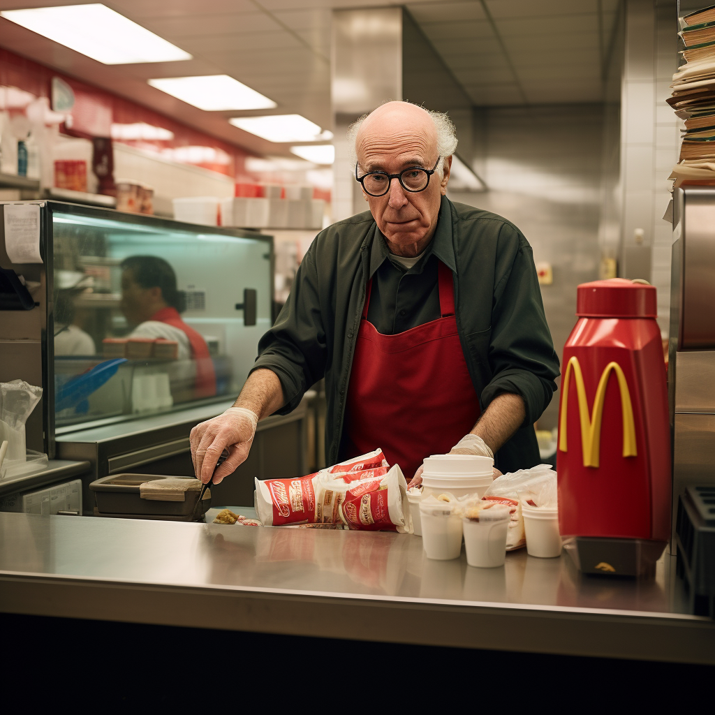 Larry David working at McDonald's