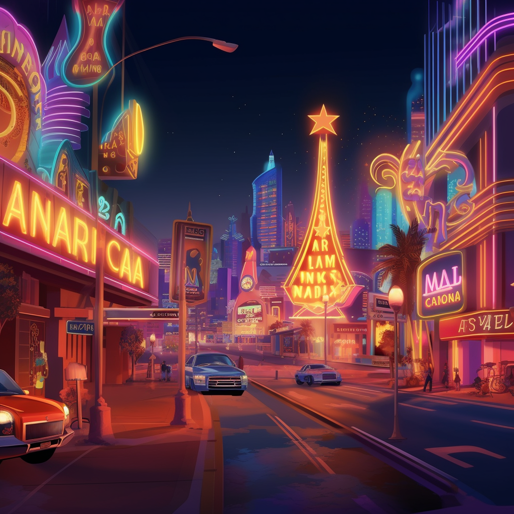 Vibrant 3D Cartoon Art of Las Vegas at Night