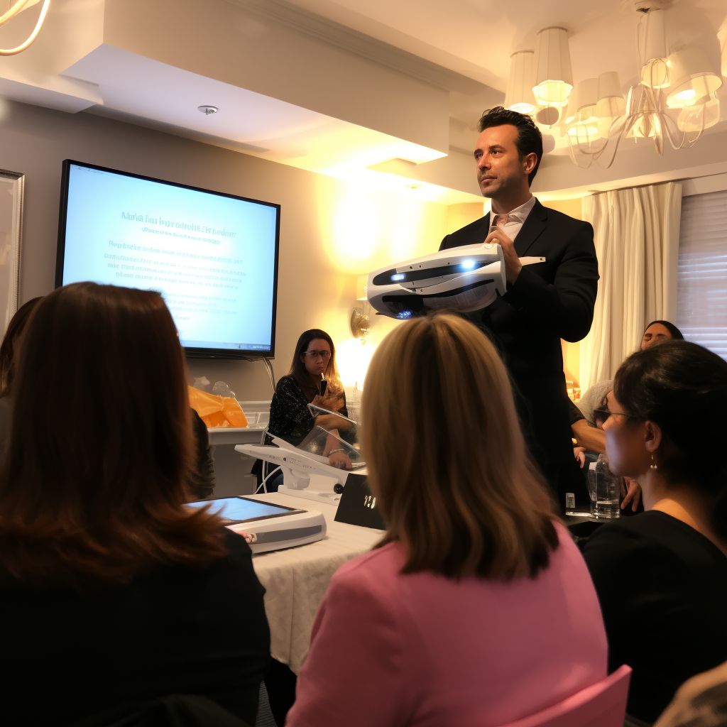 Workshop participants learning about laser hair removal