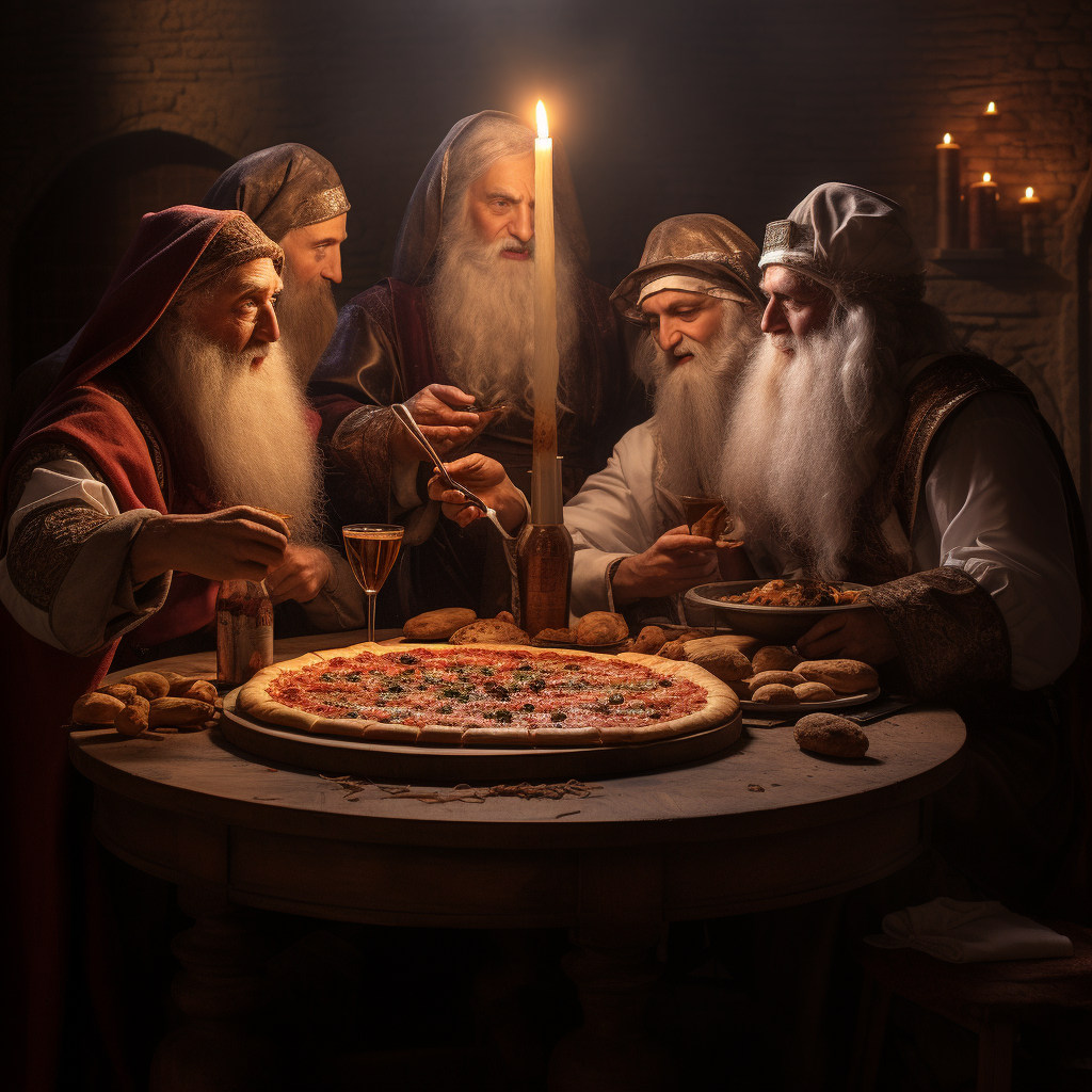 Leonardo da Vinci enjoying pizza