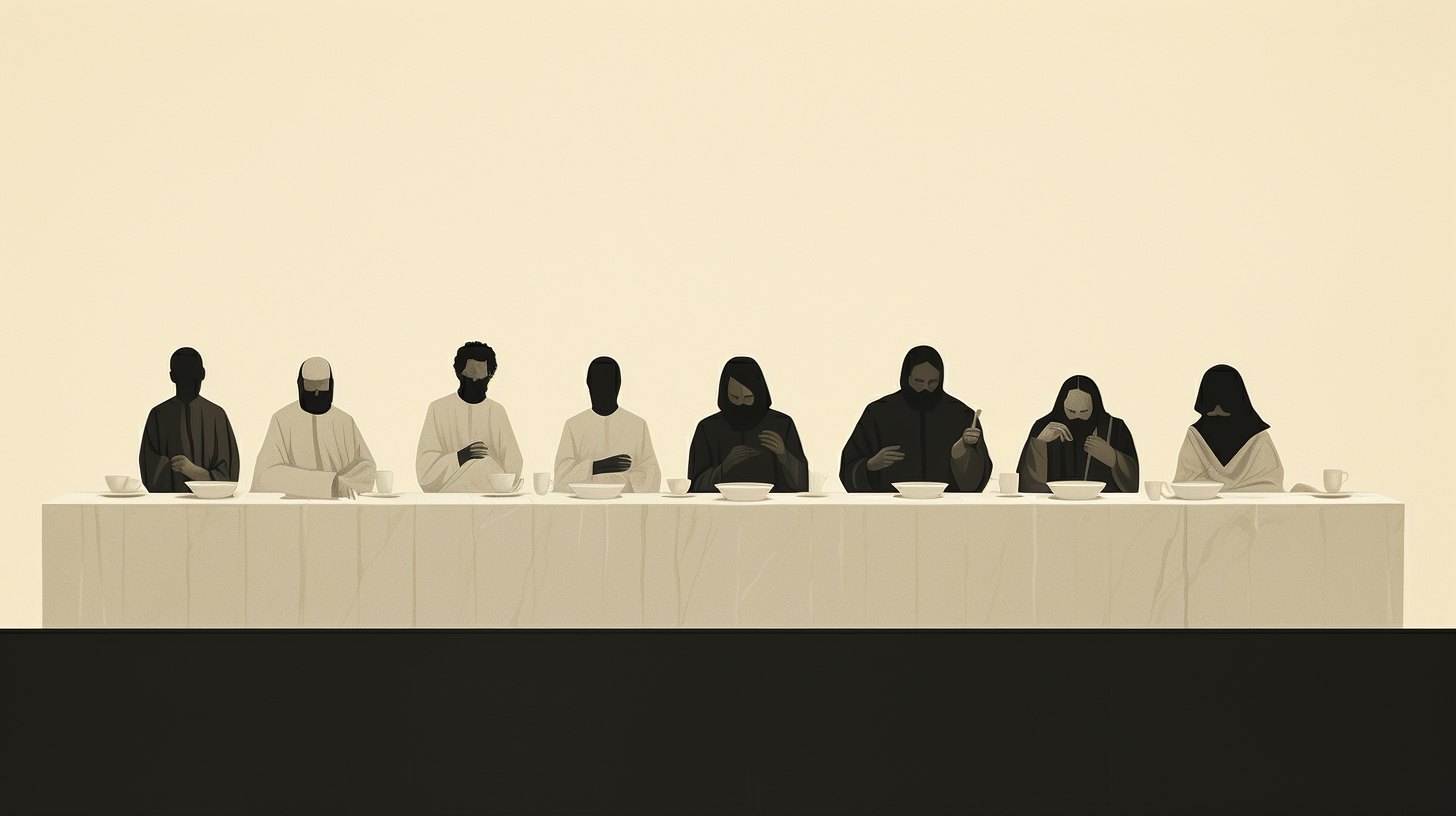 Black and white Last Supper character drawing