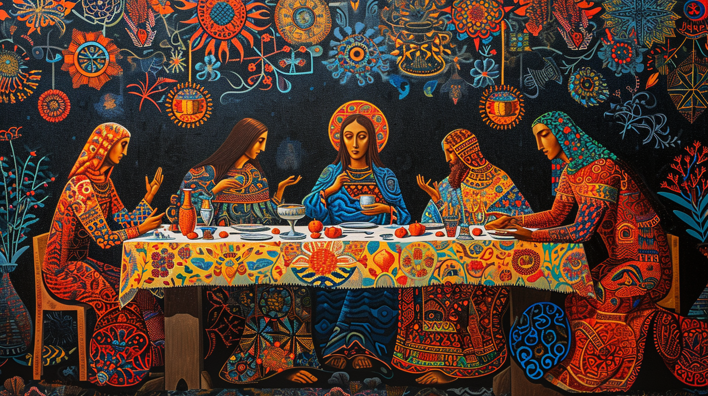 Huichol Style Last Supper with Psychedelic Details