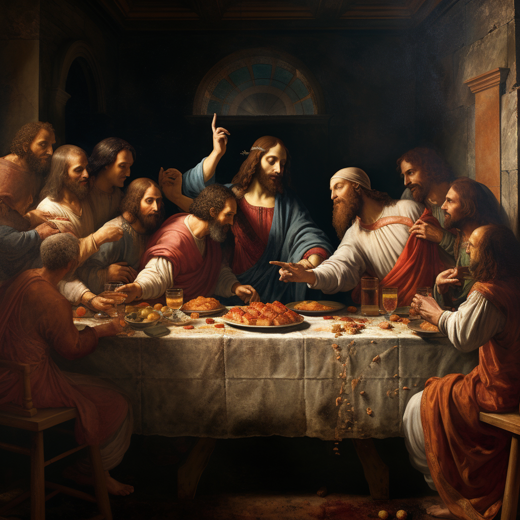 Leonardo DaVinci's Last Supper pizza rendition