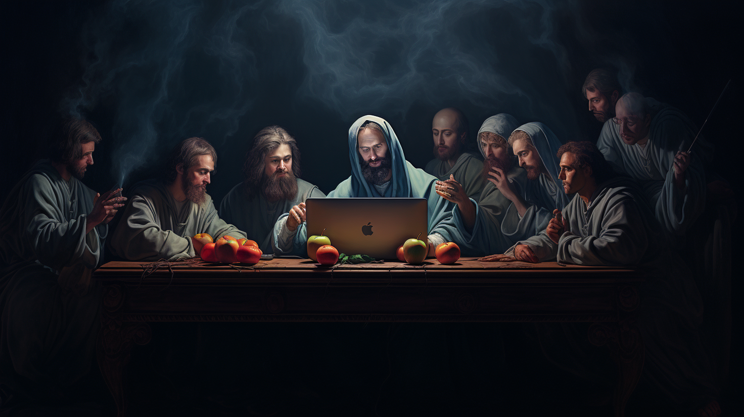 Last Supper with Disciples and Laptop