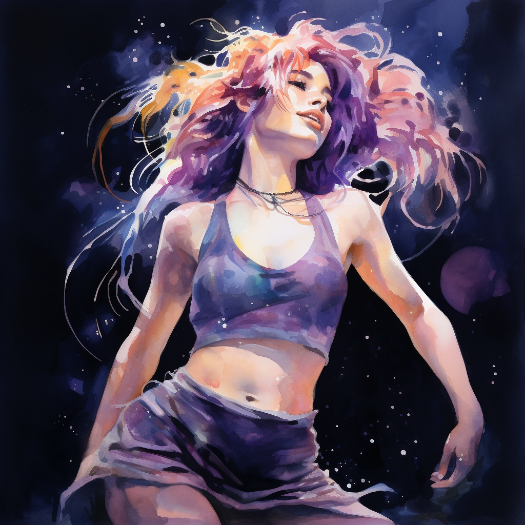 Girl with Purple Hair Dancing at Night