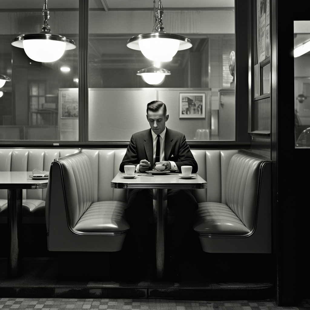 Person sitting in 1950's diner booth