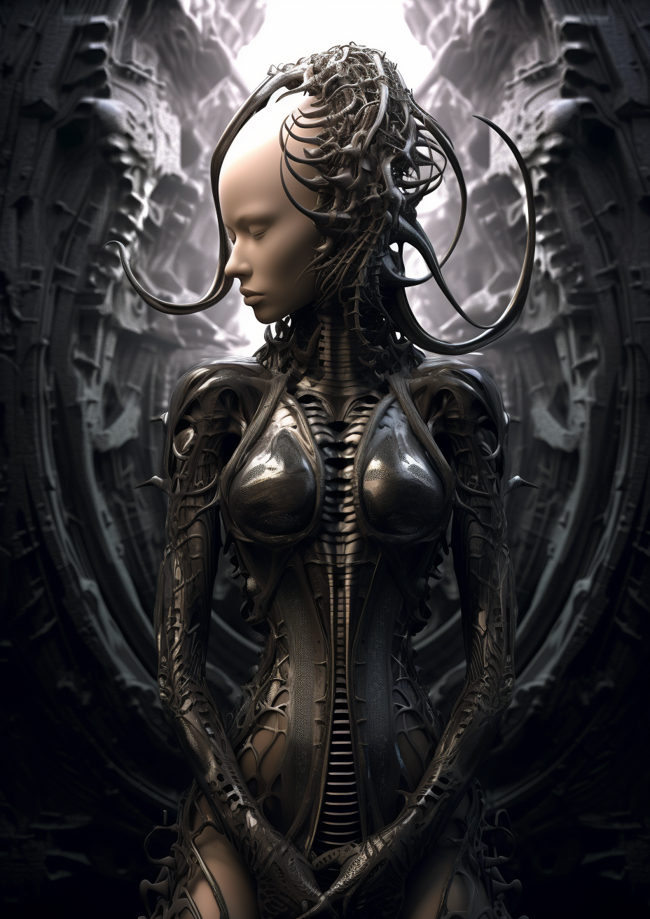 Woman in Latex Dress in Giger Style