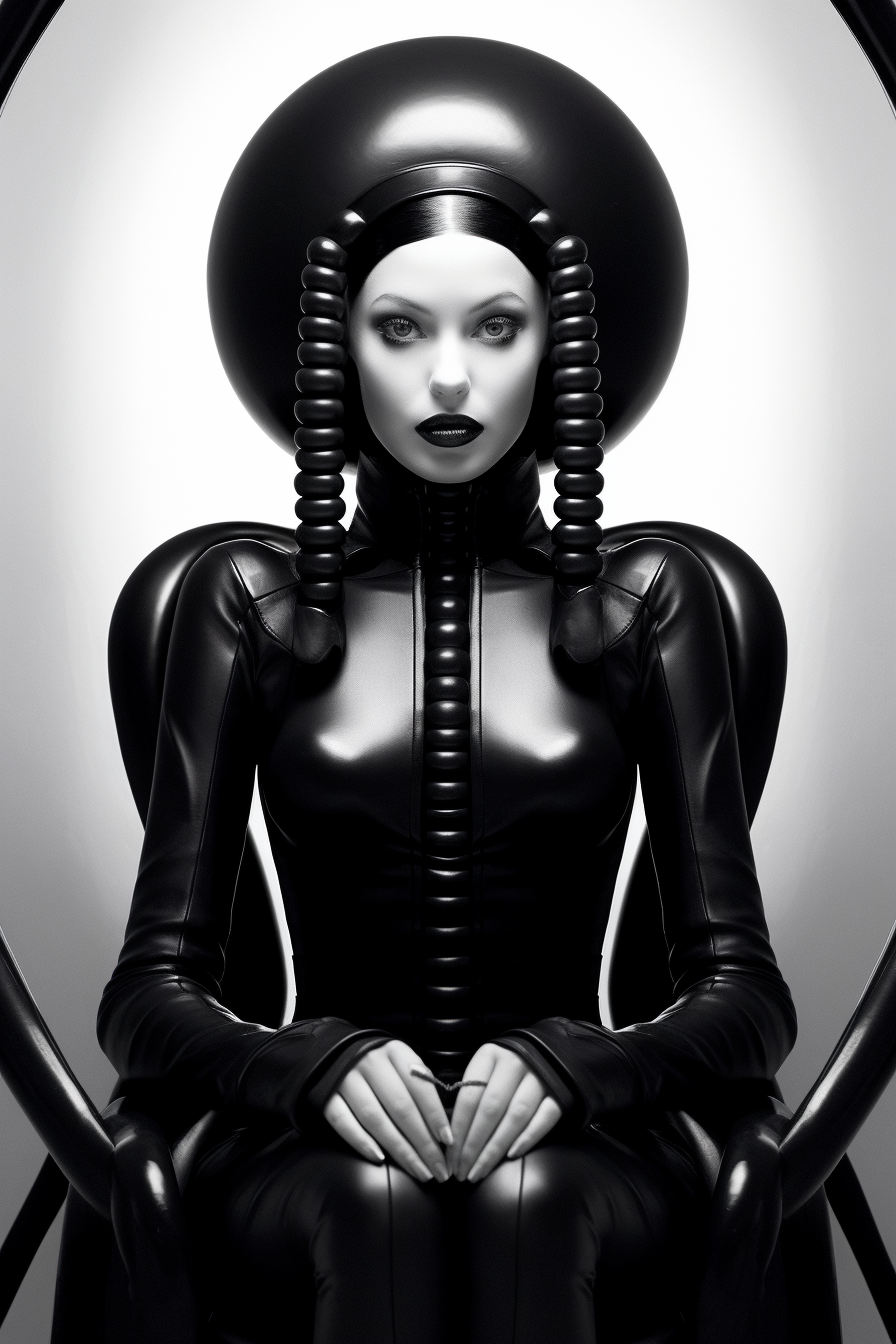 Woman in distinctive black and white latex style