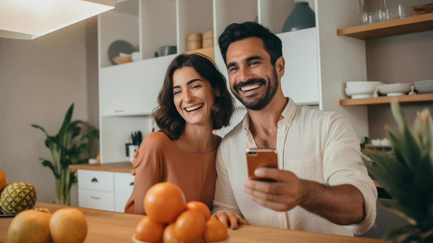 Latin couple unboxing delicious grocery