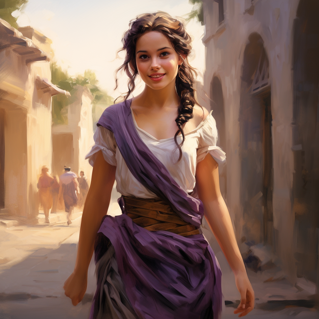 Teen Girl Smiling in Latin Antiquity Pompeiian Street