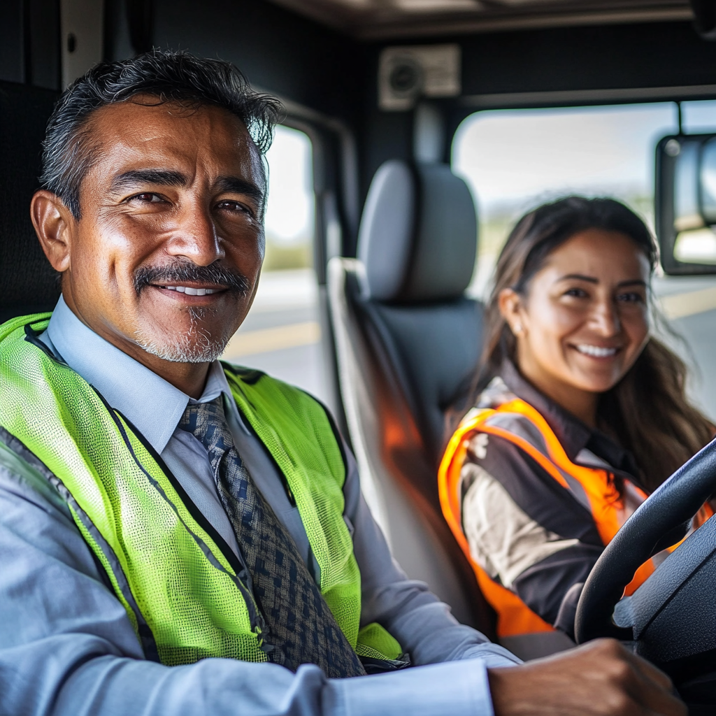 Latin truck drivers in cabin