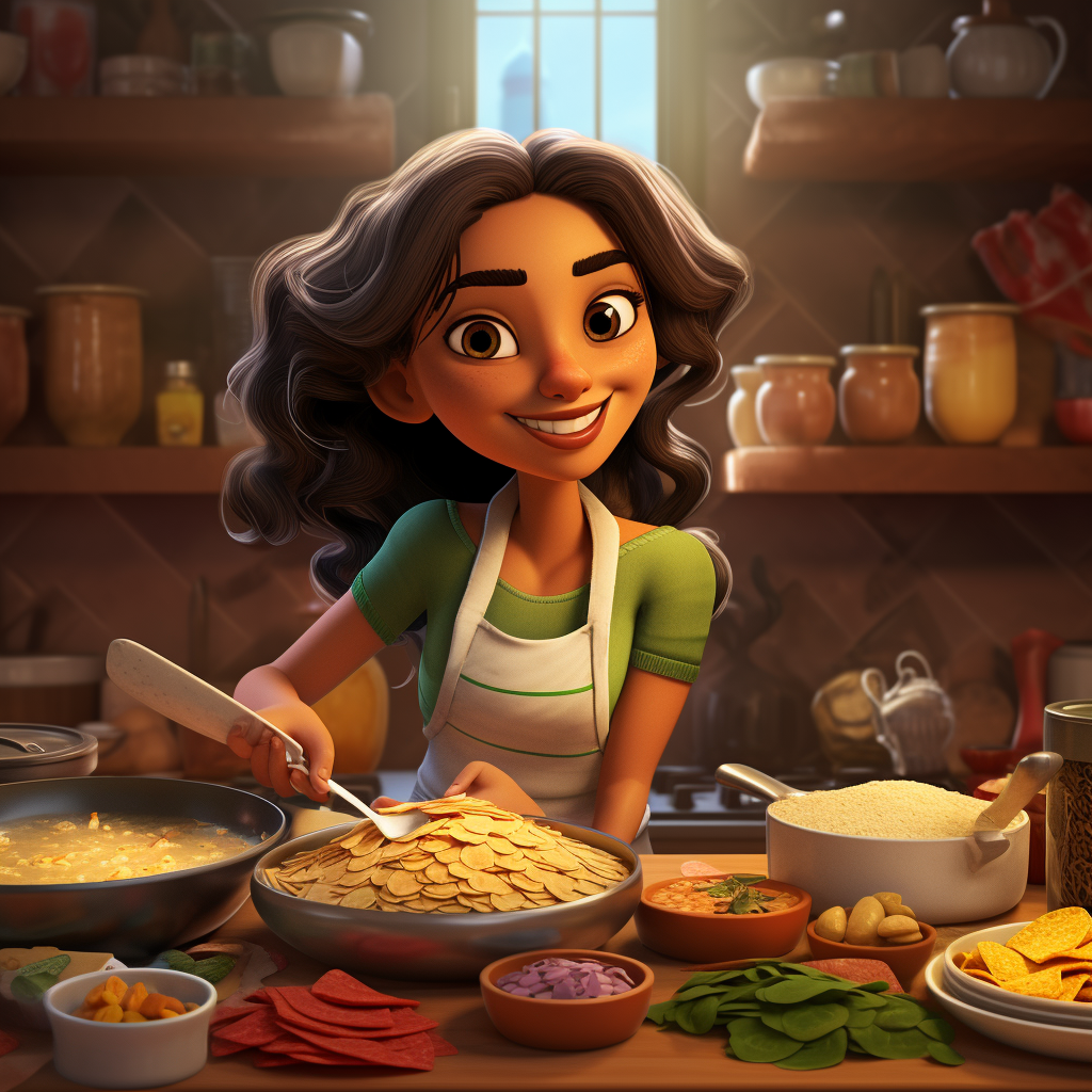 Latin woman chef making nachos