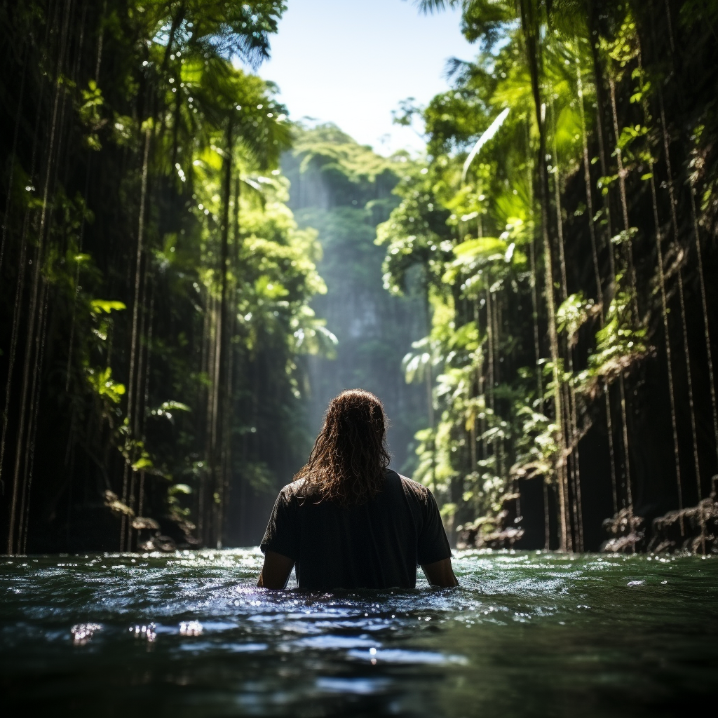 Smiling Latin American woman at waterfall