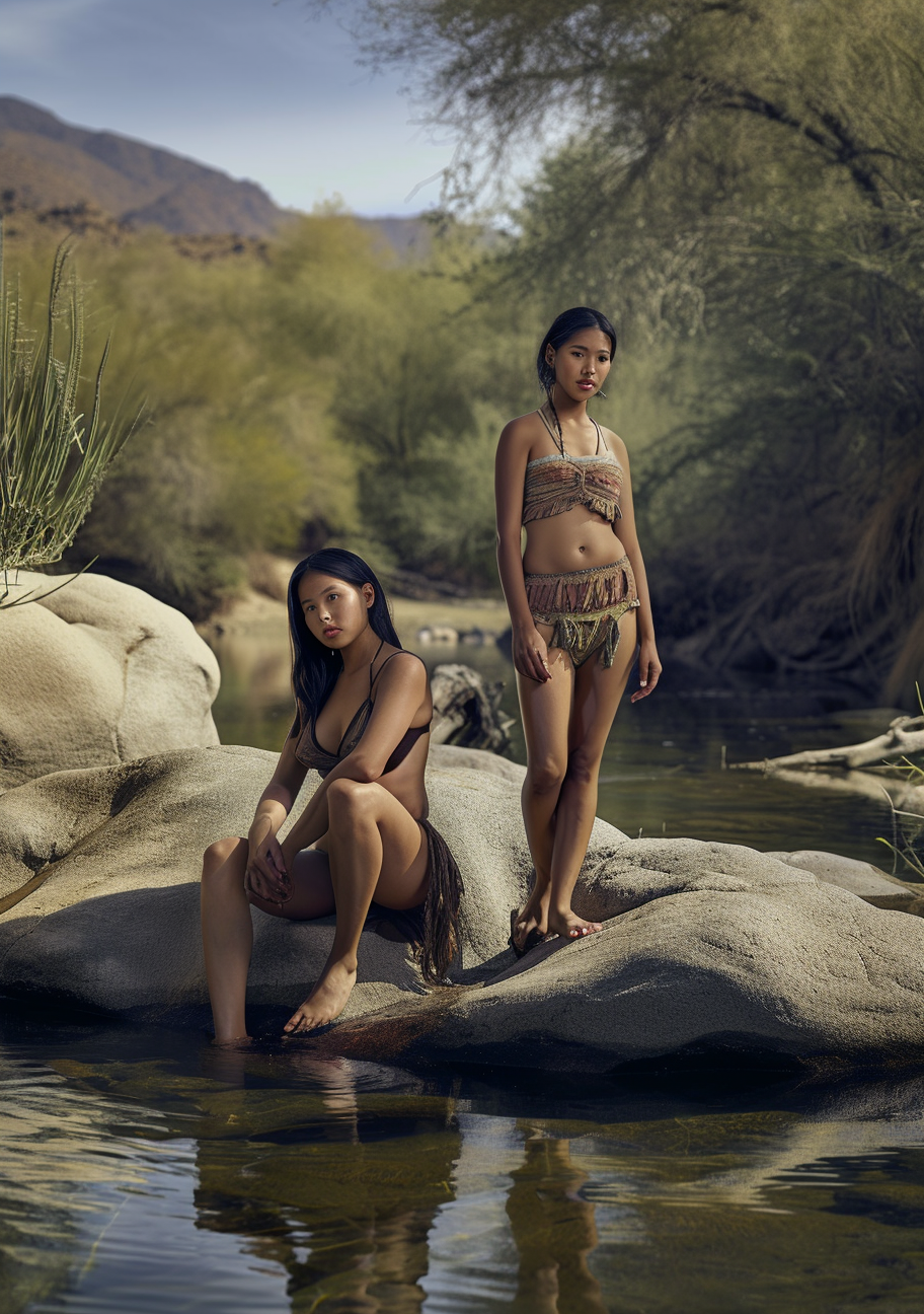 Two Latin American women at desert pool