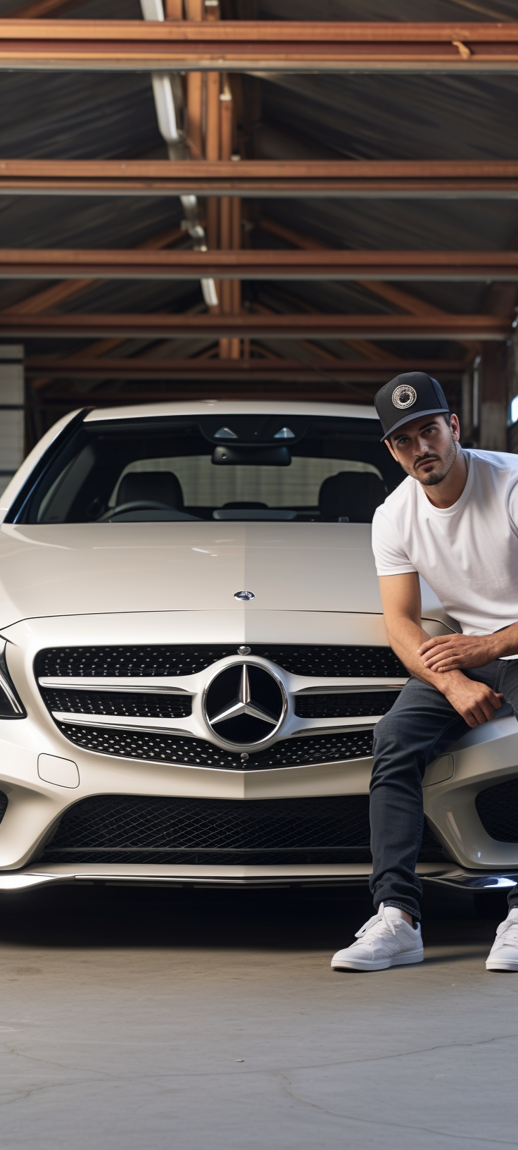 Latin man posing with Mercedes Benz AMG SL