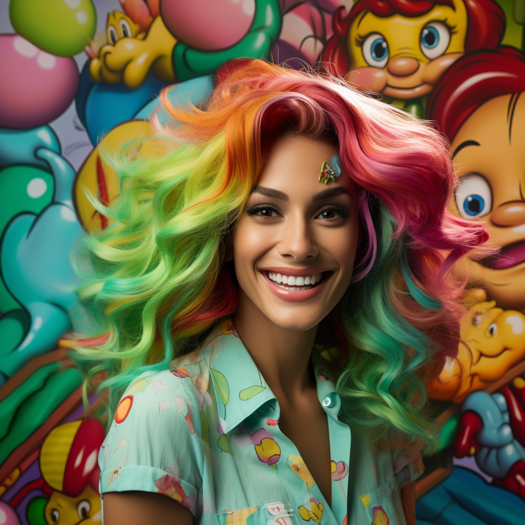 Latina Julia Roberts with Green Hair in Candy Land