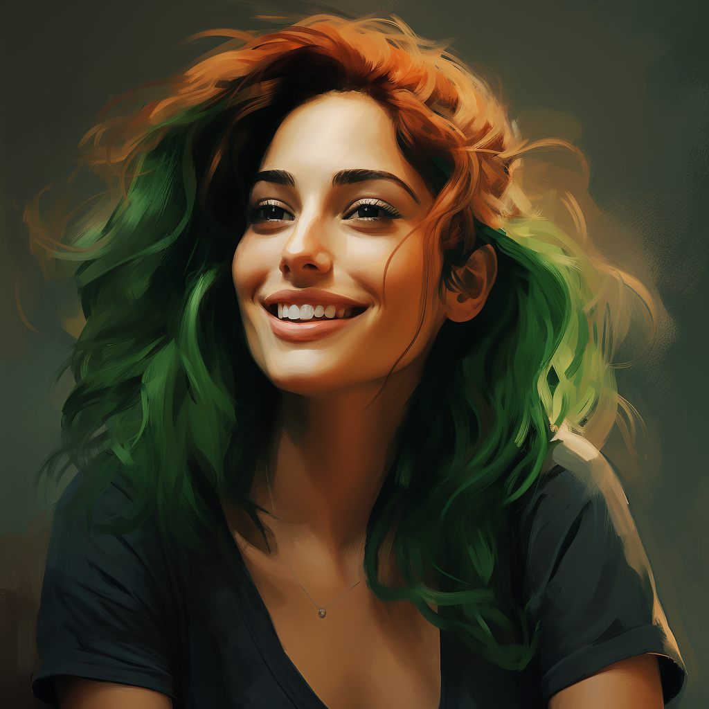 Latina Julia Roberts with stunning green hair and dimples