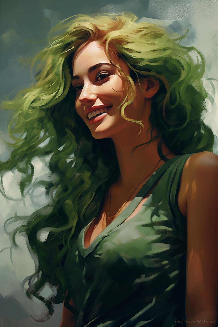 Latina Julia Roberts with Green Hair and Dimples