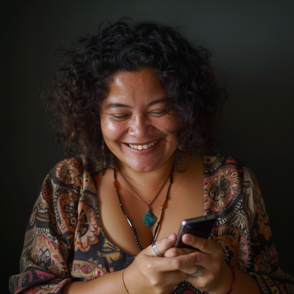 Smiling Latina Woman on Phone