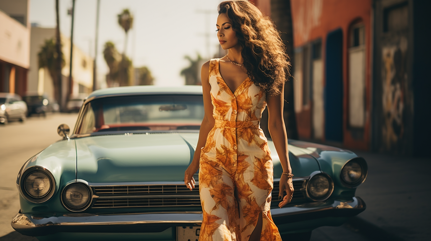 Latina woman walking to car with nice tiers