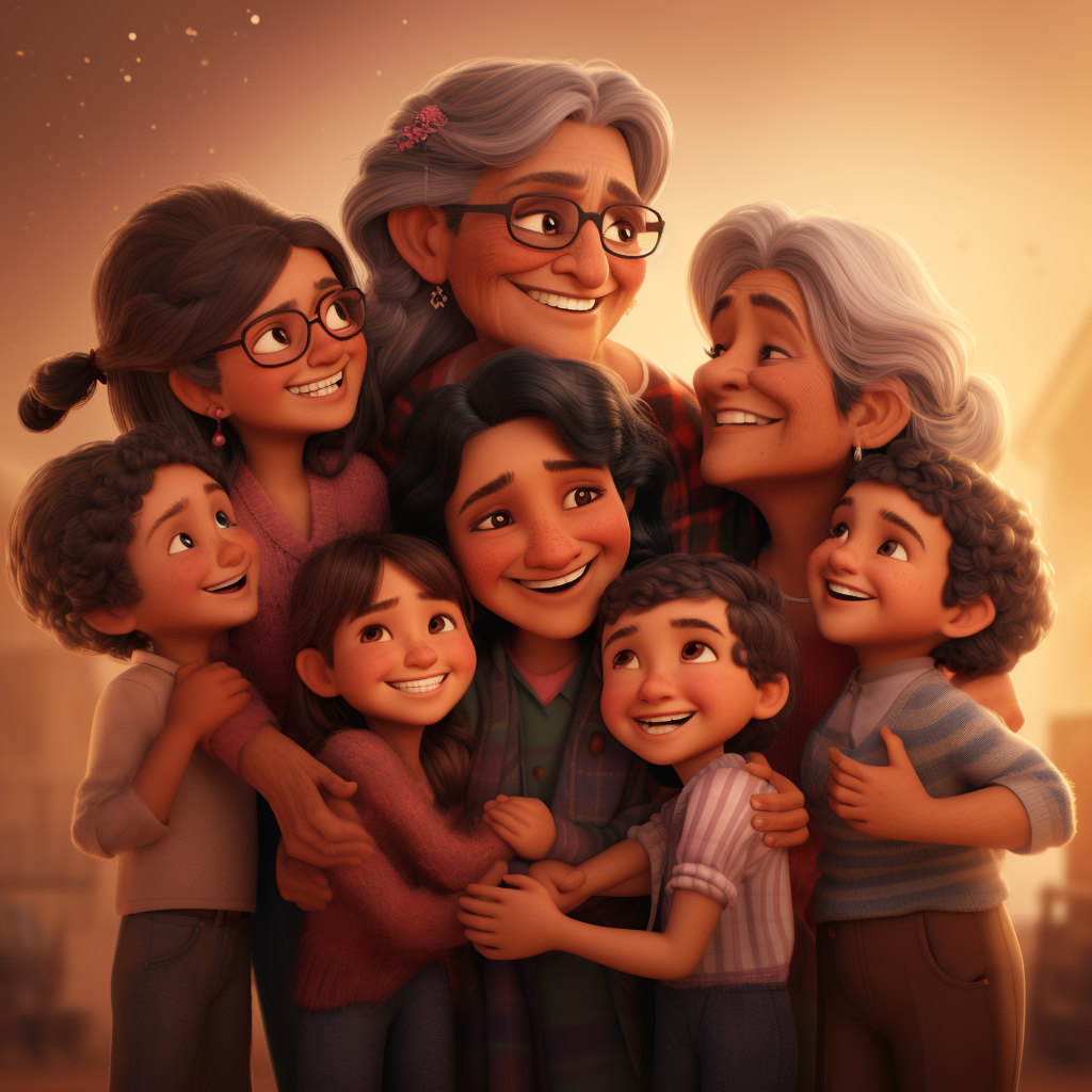 Latina Grandma Hugging Grandchildren with Love