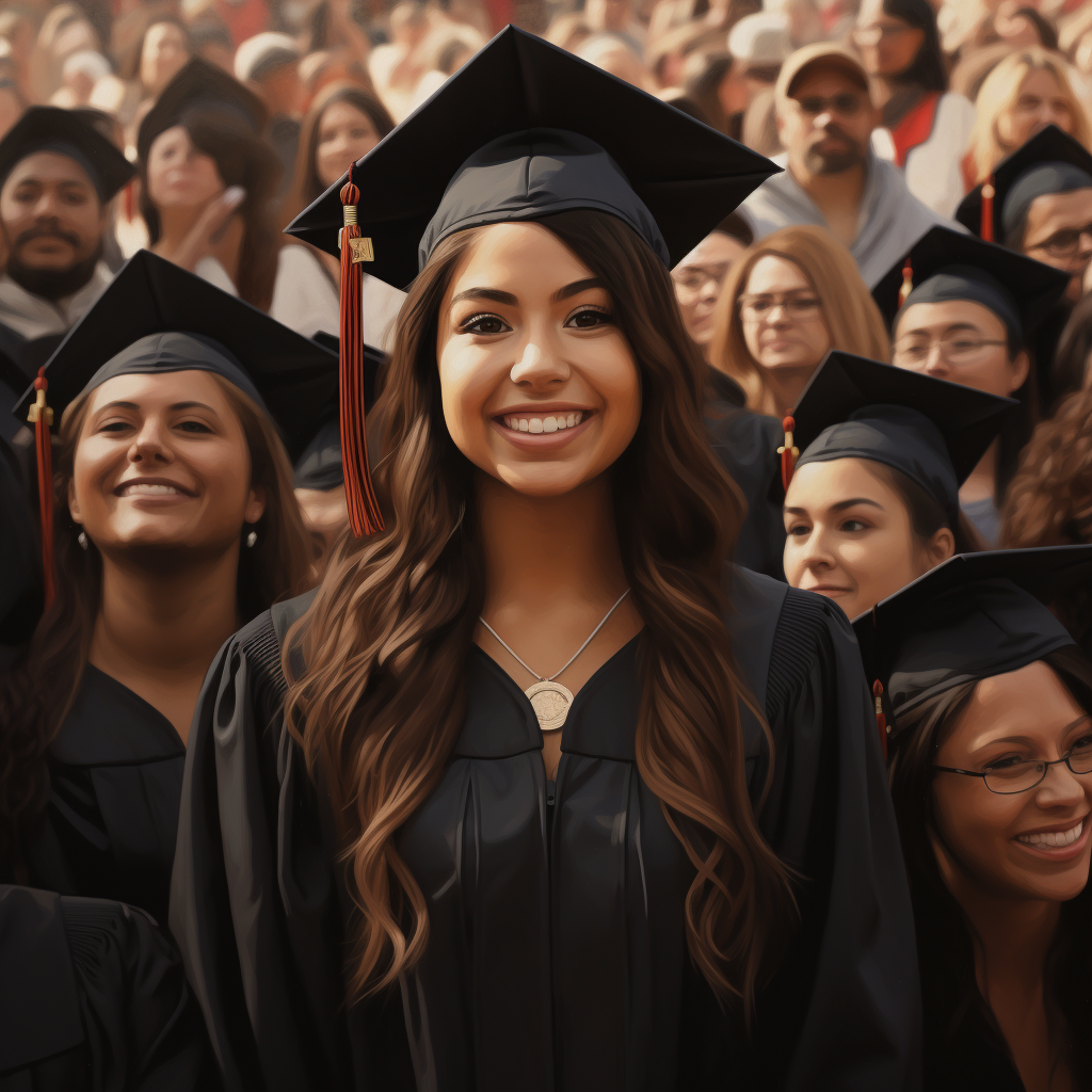 Smiling Latina Woman Graduating Surrounded by Family