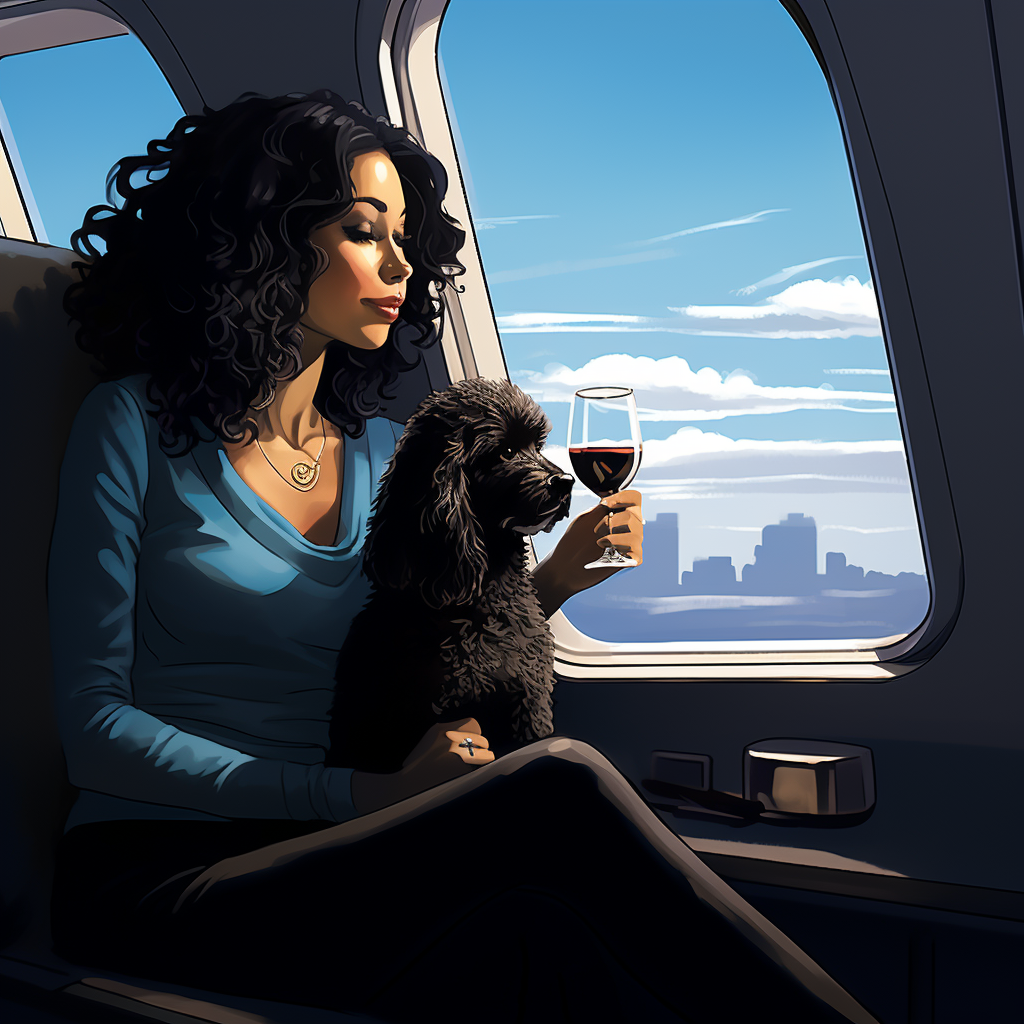 Curly-haired Latina woman enjoying luxury in private jet