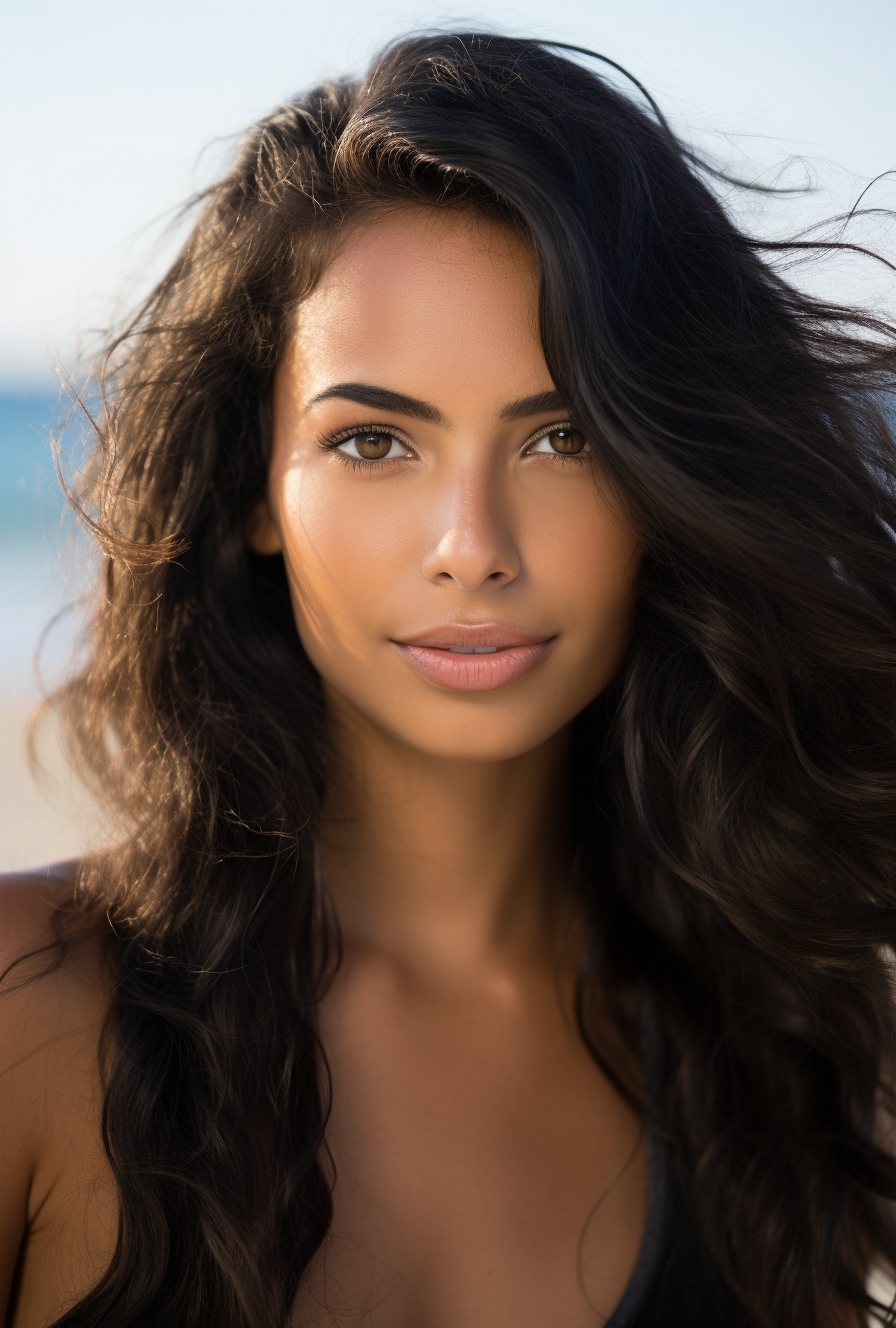 Close-up of a happy Latina woman with beautiful eyes