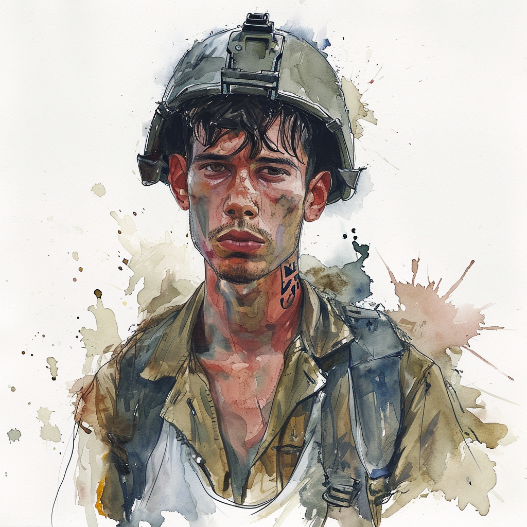 Latino male post-apocalyptic survivor watercolor painting